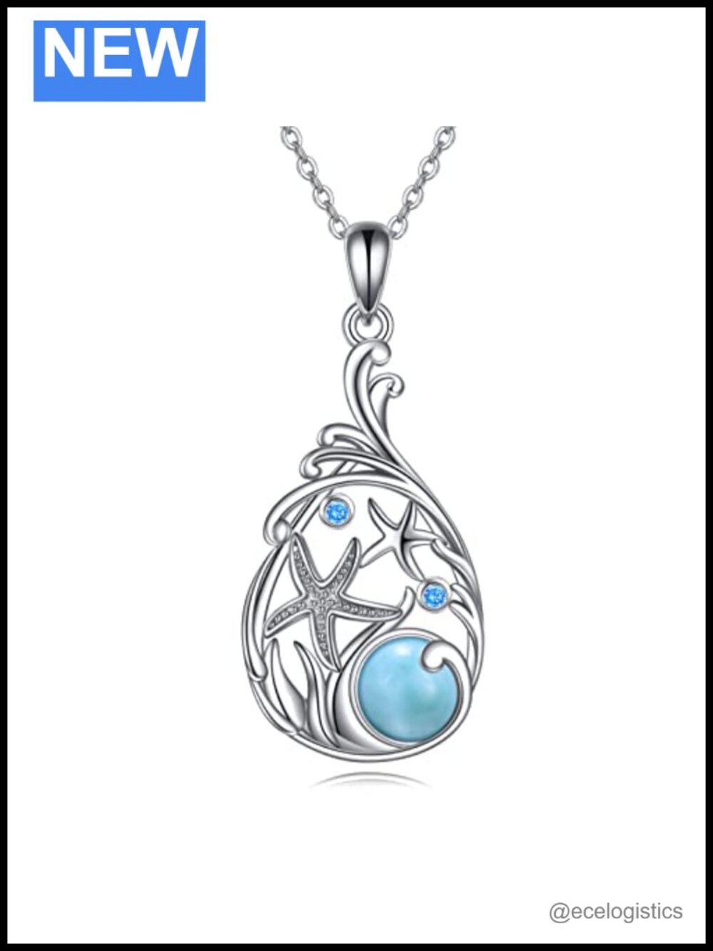 Sterling Silver Larimar Beach Necklace Starfish Pendant Ocean Jewelry